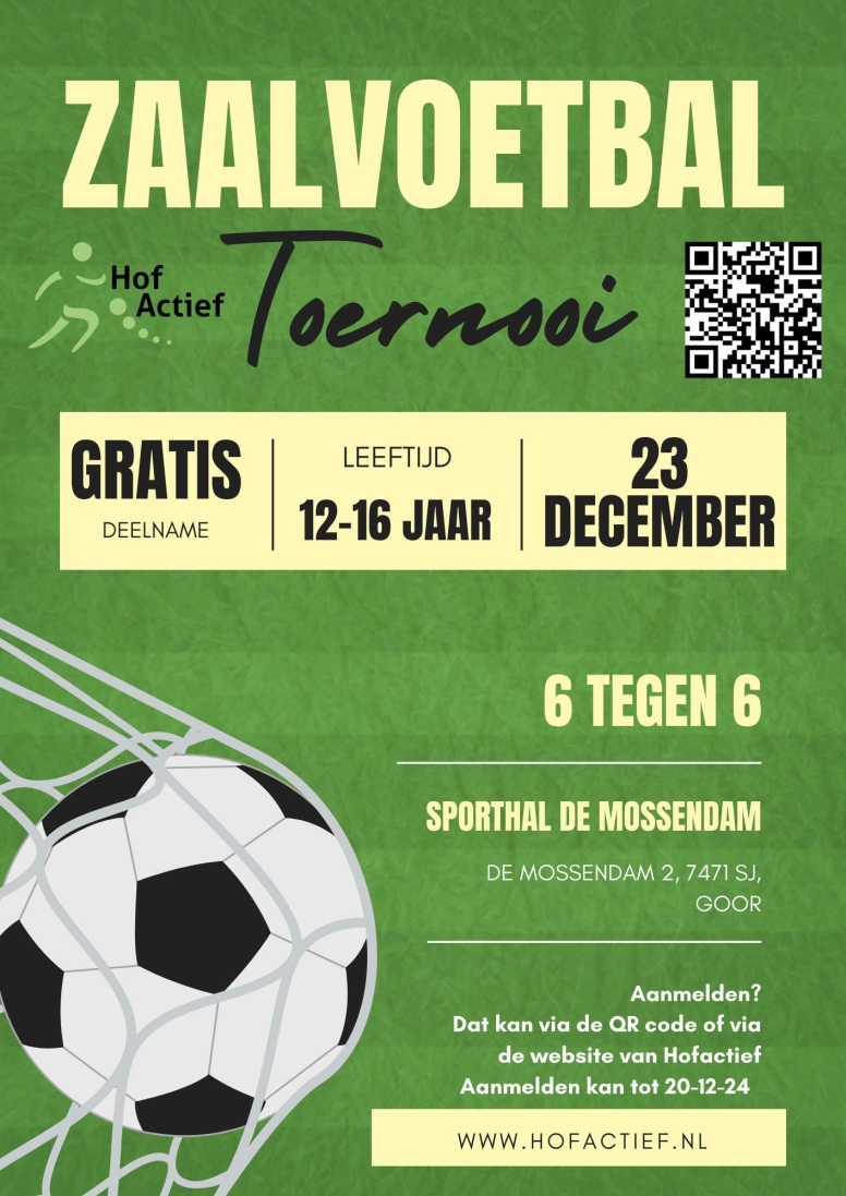 Kerst en nieuw zaalvoetbaltoernooi 12-16 jaar