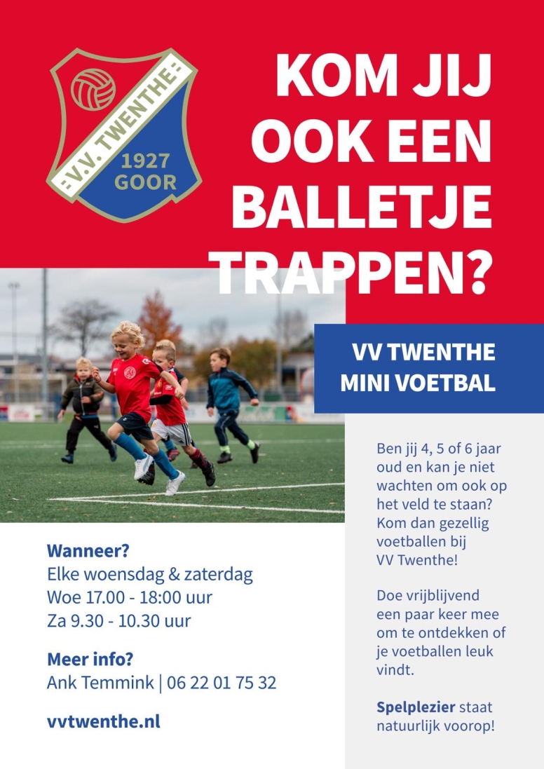 Aanstaande zaterdag starten de mini`s, kom ook!